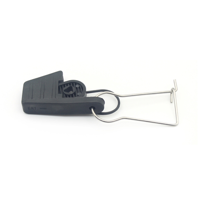 Clampada de cable óptico FTTH exterior de construcción de telecomunicaciones con alambre de caída de fibra negra