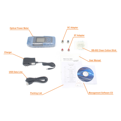 Medidor de potencia de fibra óptica de rango de longitud de onda de 800-1700 nm y probador de cable VFL para pruebas de potencia