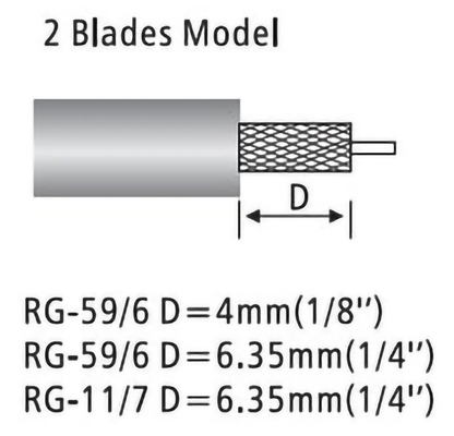 Bule Construcción de una pieza de dos cuchillas Modelo de cortador de cable coaxial coaxial