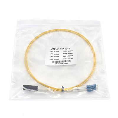 Cordón de parches de fibra óptica de modo único con PVC dúplex LC UPC a VF45 para soluciones de banda ancha de fibra
