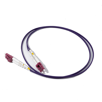 Latiguillo de fibra óptica dúplex LC UPC a LC UPC morado, multimodo, OM4, 3,0 mm