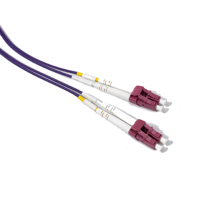 Latiguillo de fibra óptica dúplex LC UPC a LC UPC morado, multimodo, OM4, 3,0 mm