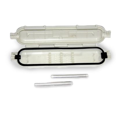 Caja protectora de empalme de cable de fibra óptica blanca y negra con adaptador