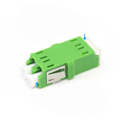 Adaptador de fibra óptica dúplex LC/APC SM verde con obturador interno, pérdida de inserción de 0,2 dB y durabilidad de 500 ciclos
