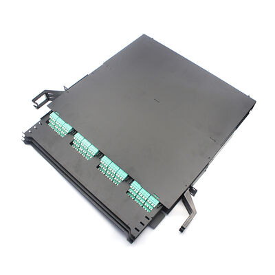 Panel de parche de fibra óptica MPO-LC de 19 pulgadas 1U 2U 4U 144F con cassette - Ultra alta densidad, diseño de doble carril, módulo MPO ABS